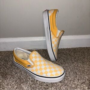 Yellow checkered vans slip ons